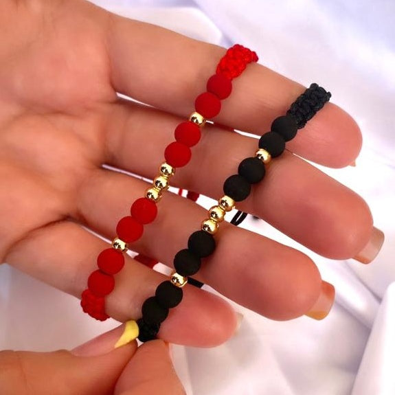 Pareja Pulsera Tejida Black & Red x2