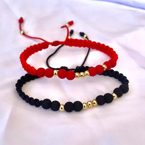 Pareja Pulsera Tejida Black & Red x2