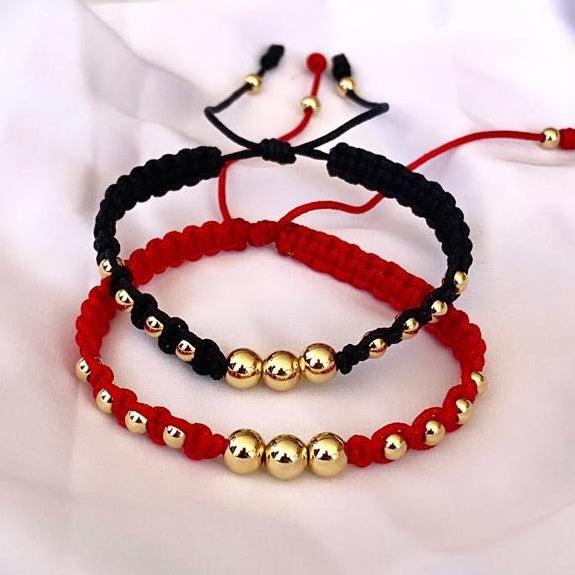 Pareja Pulsera Tejida Black & Red x2